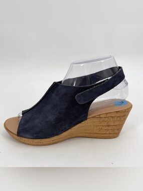 A Giannetti Sandals Women's 7.5 Blue Suede Wedge Shoes Open Toe Sling Back Italy